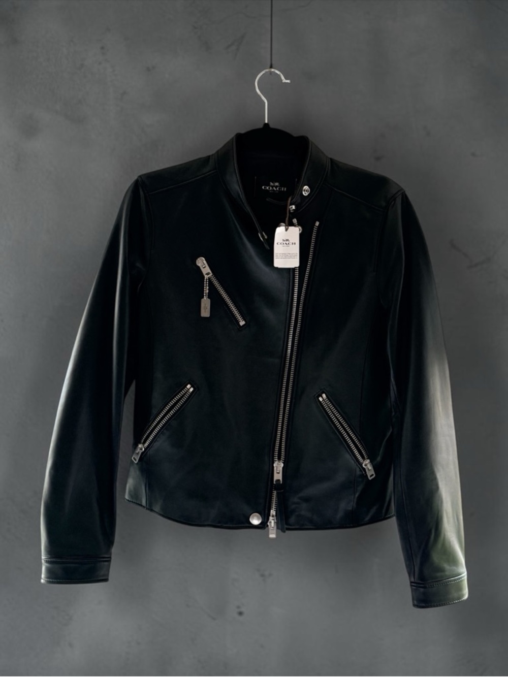 COACH Black Leather Moto Jacket Small Uptown Racer $895 Retail NWT Women’s